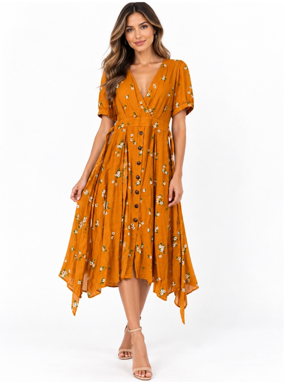 Astr Apricot Floral Dress